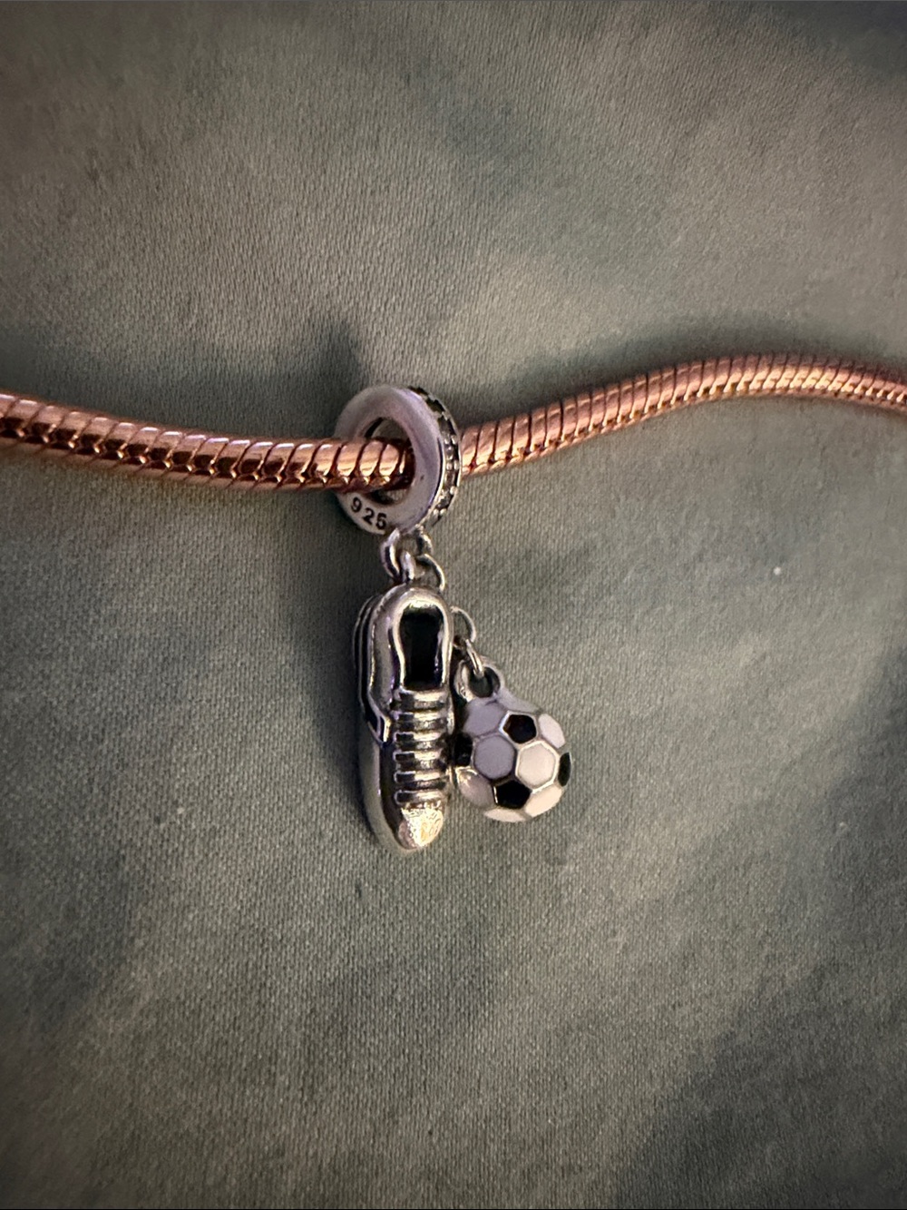 Silver & Black Soccer Shoe and Ball Dangle Charm - Picture 2 of 5